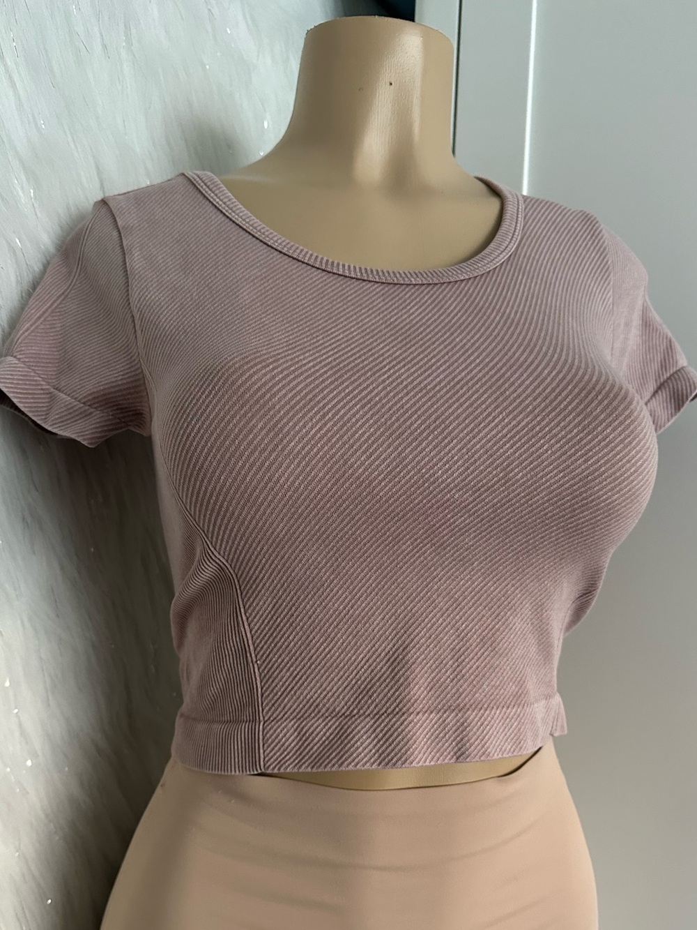 Women's Ribbed Crop Top - Dusty Mauve